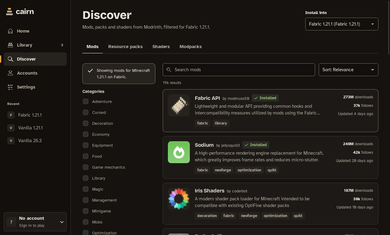 Cairn Discover search results for Minecraft mods